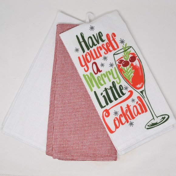 Max Studio Have Yourself A Merry Little Cocktail Kitchen Towels Set of 3 Holiday - Picture 3 of 8